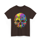 Colorful Melting Skull Art Skull T-Shirt - Dark Chocolate