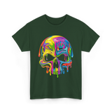 Colorful Melting Skull Art Skull T-Shirt - Forest Green