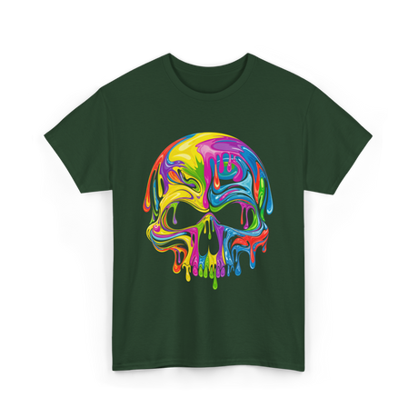 Colorful Melting Skull Art Skull T-Shirt - Forest Green