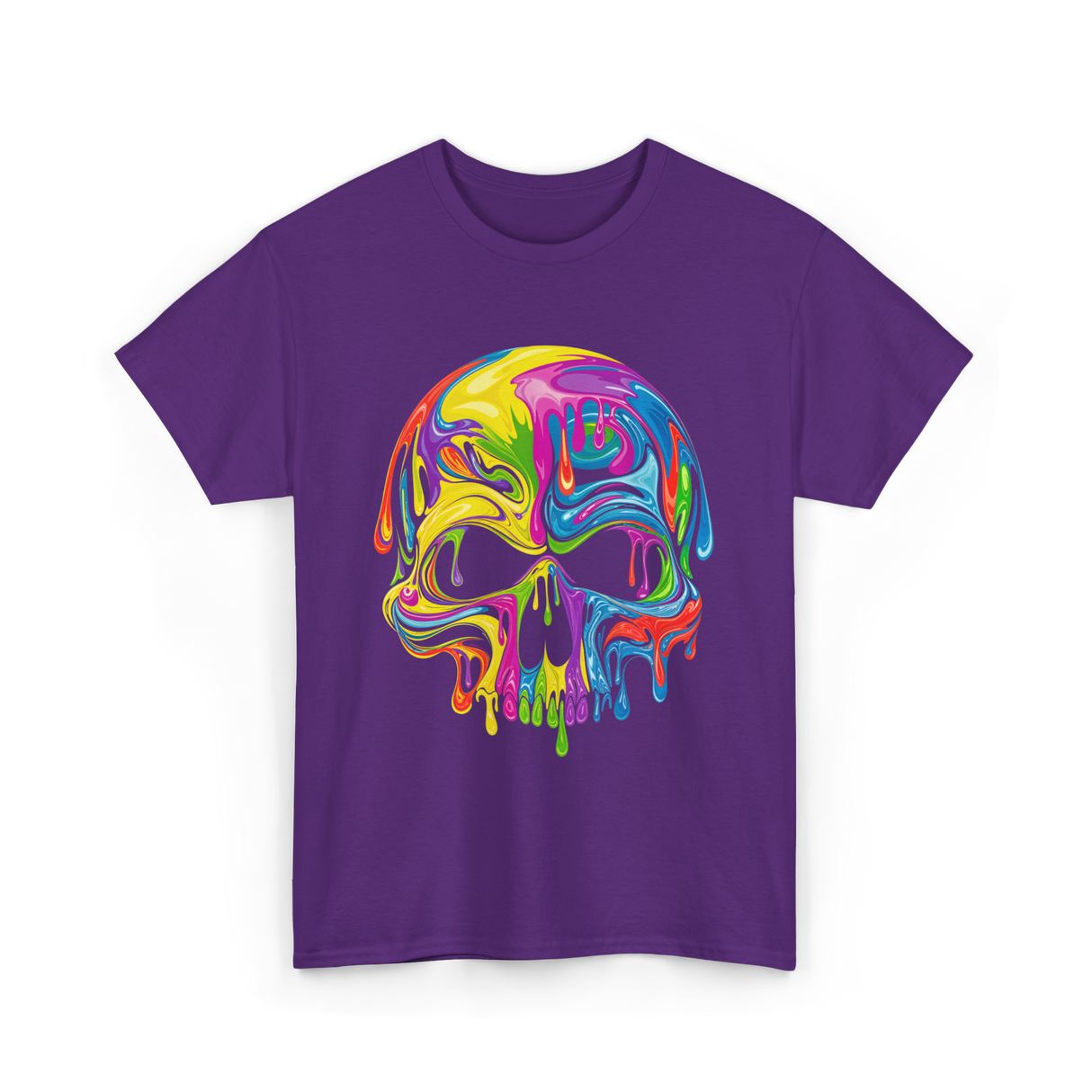 Colorful Melting Skull Art Skull T-Shirt - Purple