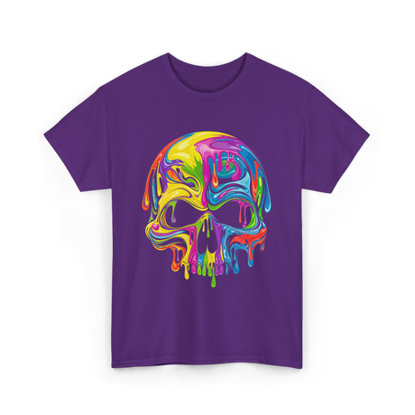 Colorful Melting Skull Art Skull T-Shirt - Purple