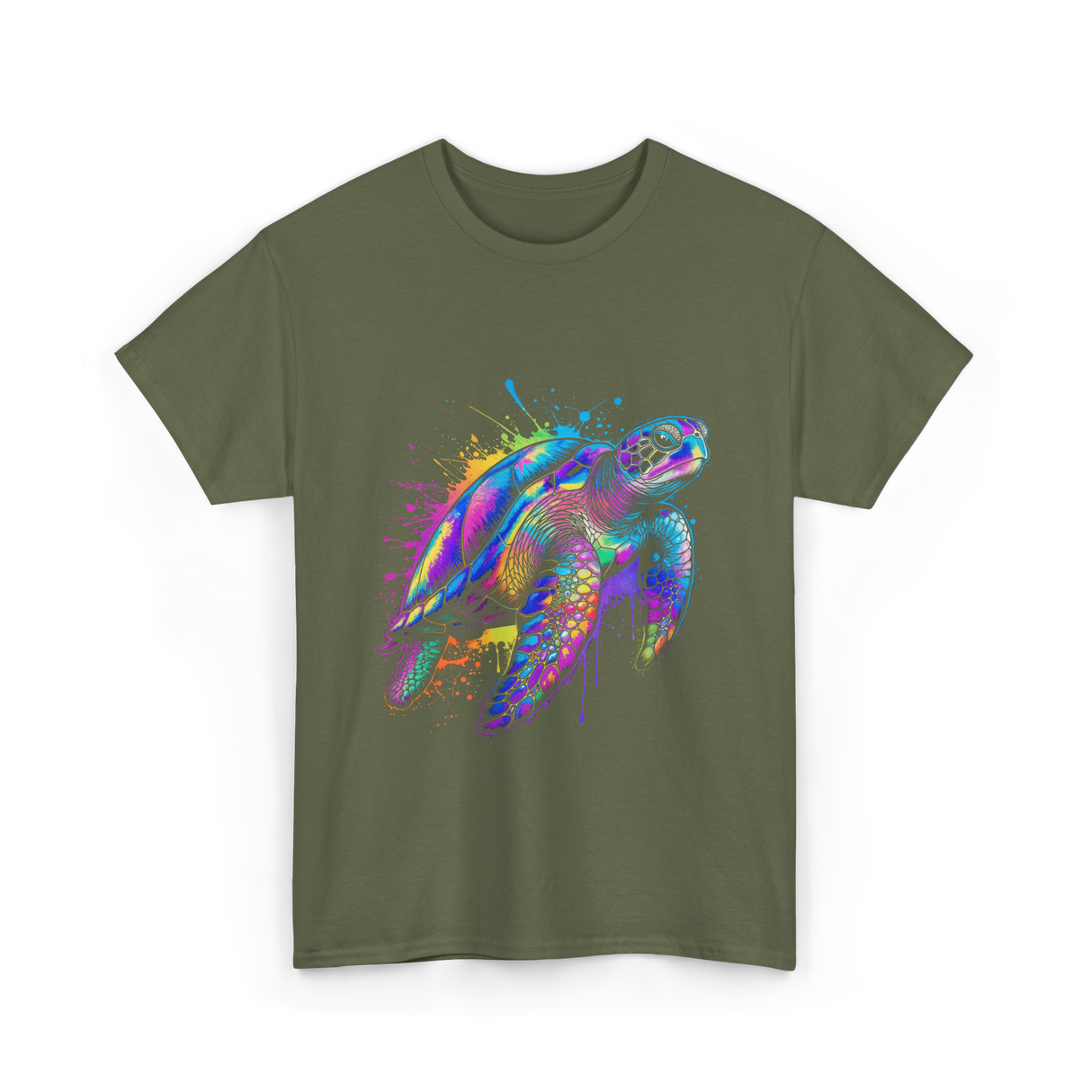 Colorful Ocean Animal T-Shirt - Military Green