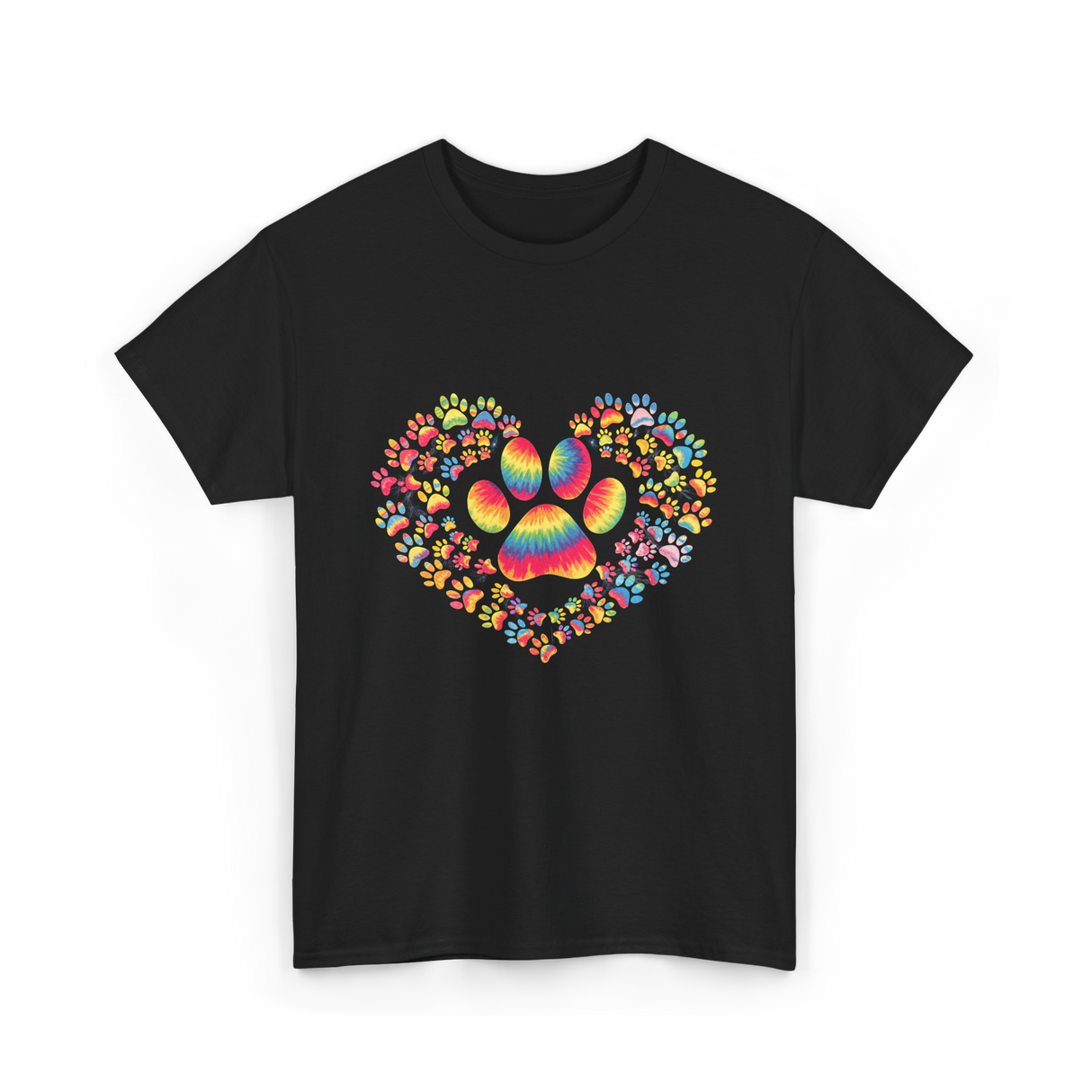 Colorful Paw Heart Pawprints T-Shirt - Black