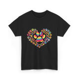 Colorful Paw Heart Pawprints T-Shirt - Black