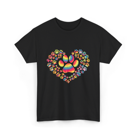 Colorful Paw Heart Pawprints T-Shirt - Black