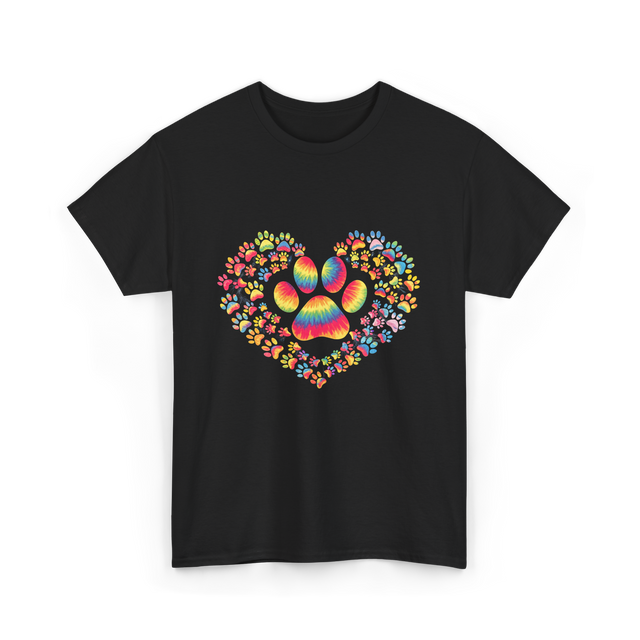 Colorful Paw Heart Pawprints T-Shirt - Black