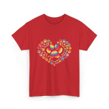 Colorful Paw Heart Pawprints T-Shirt - Red