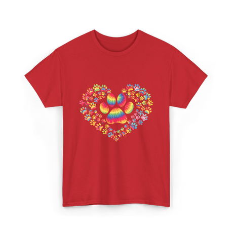 Colorful Paw Heart Pawprints T-Shirt - Red