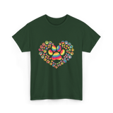 Colorful Paw Heart Pawprints T-Shirt - Forest Green