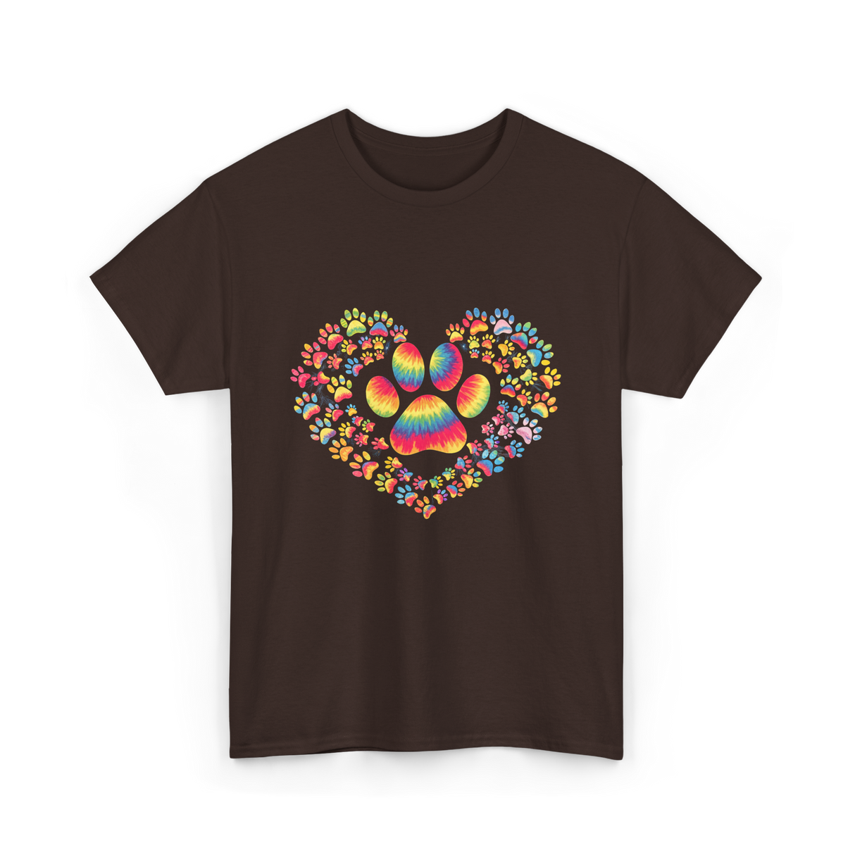 Colorful Paw Heart Pawprints T-Shirt - Dark Chocolate