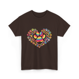 Colorful Paw Heart Pawprints T-Shirt - Dark Chocolate