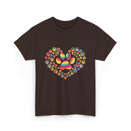 Colorful Paw Heart Pawprints T-Shirt - Dark Chocolate