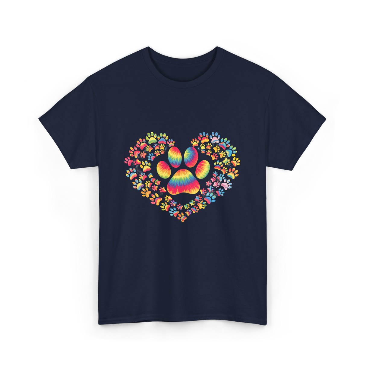 Colorful Paw Heart Pawprints T-Shirt - Navy