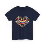 Colorful Paw Heart Pawprints T-Shirt - Navy