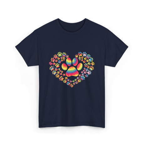 Colorful Paw Heart Pawprints T-Shirt - Navy