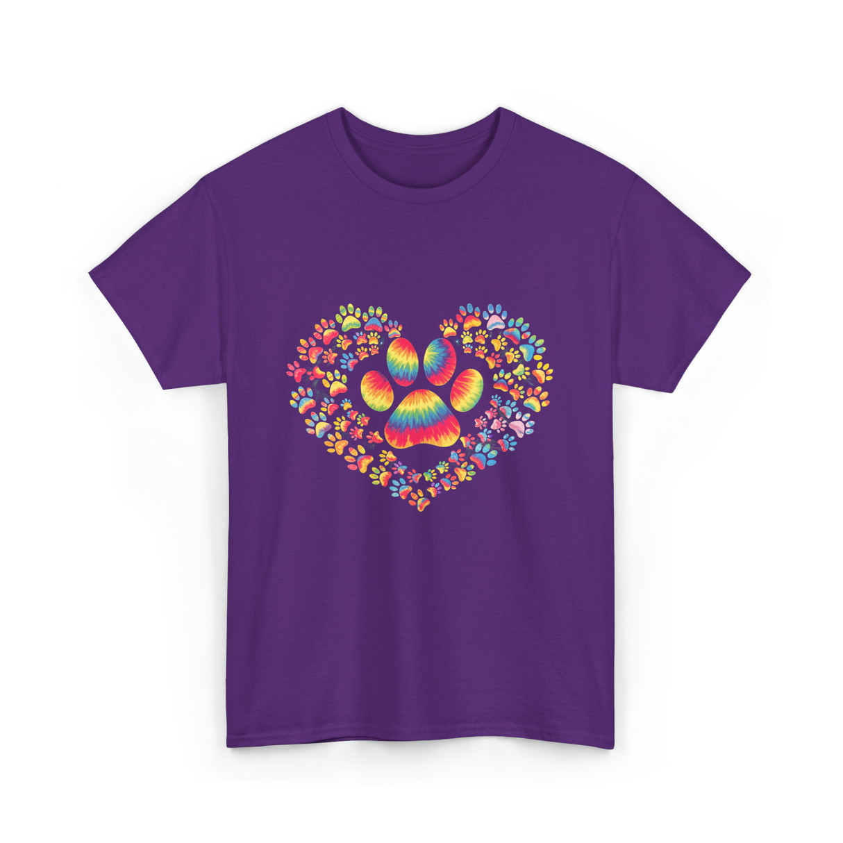 Colorful Paw Heart Pawprints T-Shirt - Purple