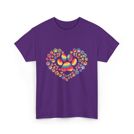 Colorful Paw Heart Pawprints T-Shirt - Purple