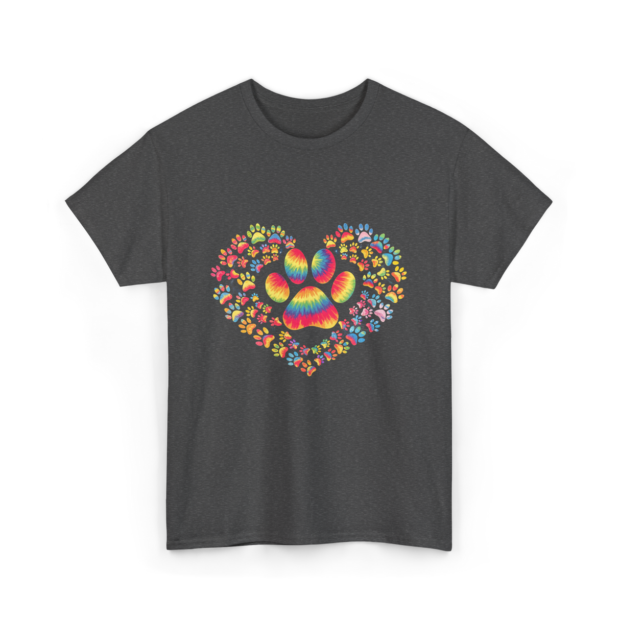 Colorful Paw Heart Pawprints T-Shirt - Dark Heather