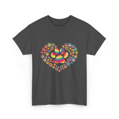 Colorful Paw Heart Pawprints T-Shirt - Dark Heather