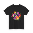 Colorful Paw Print Animal Lover T-Shirt - Black