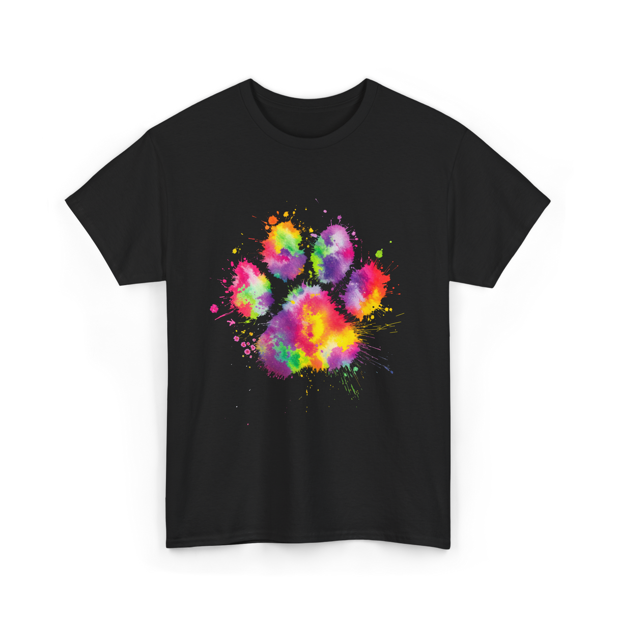 Colorful Paw Print Animal Lover T-Shirt - Black