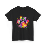 Colorful Paw Print Animal Lover T-Shirt - Black