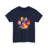 Colorful Paw Print Animal Lover T-Shirt - Navy