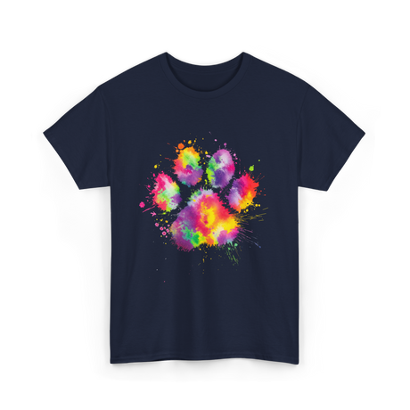 Colorful Paw Print Animal Lover T-Shirt - Navy