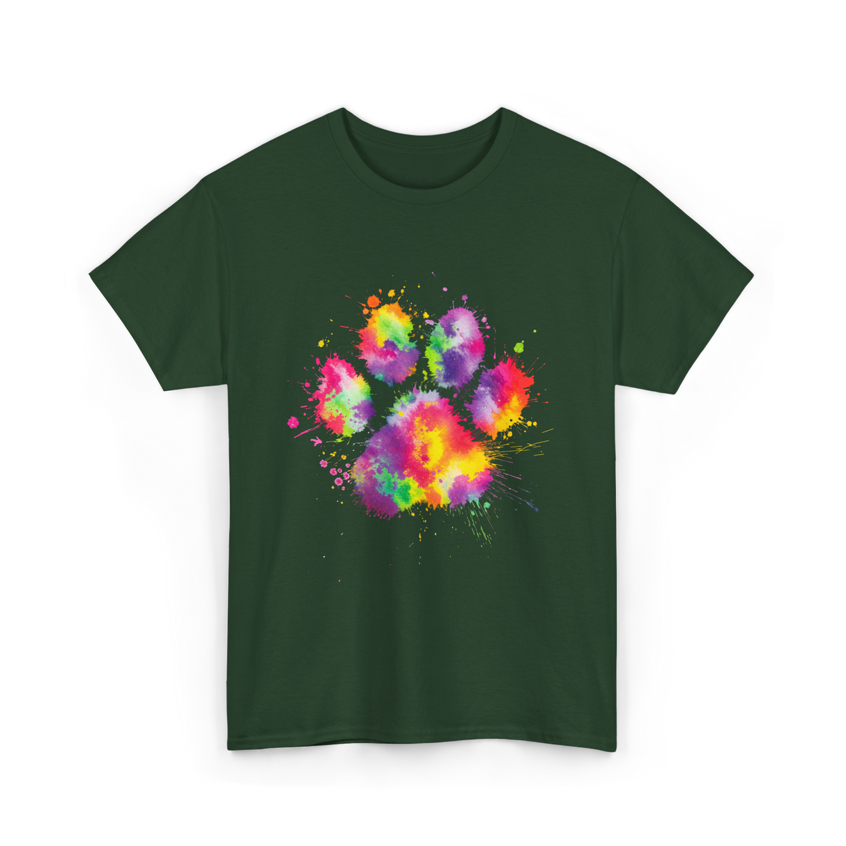 Colorful Paw Print Animal Lover T-Shirt - Forest Green