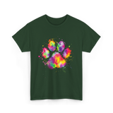 Colorful Paw Print Animal Lover T-Shirt - Forest Green