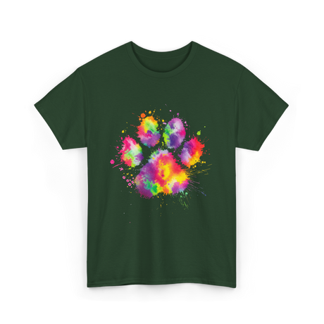 Colorful Paw Print Animal Lover T-Shirt - Forest Green