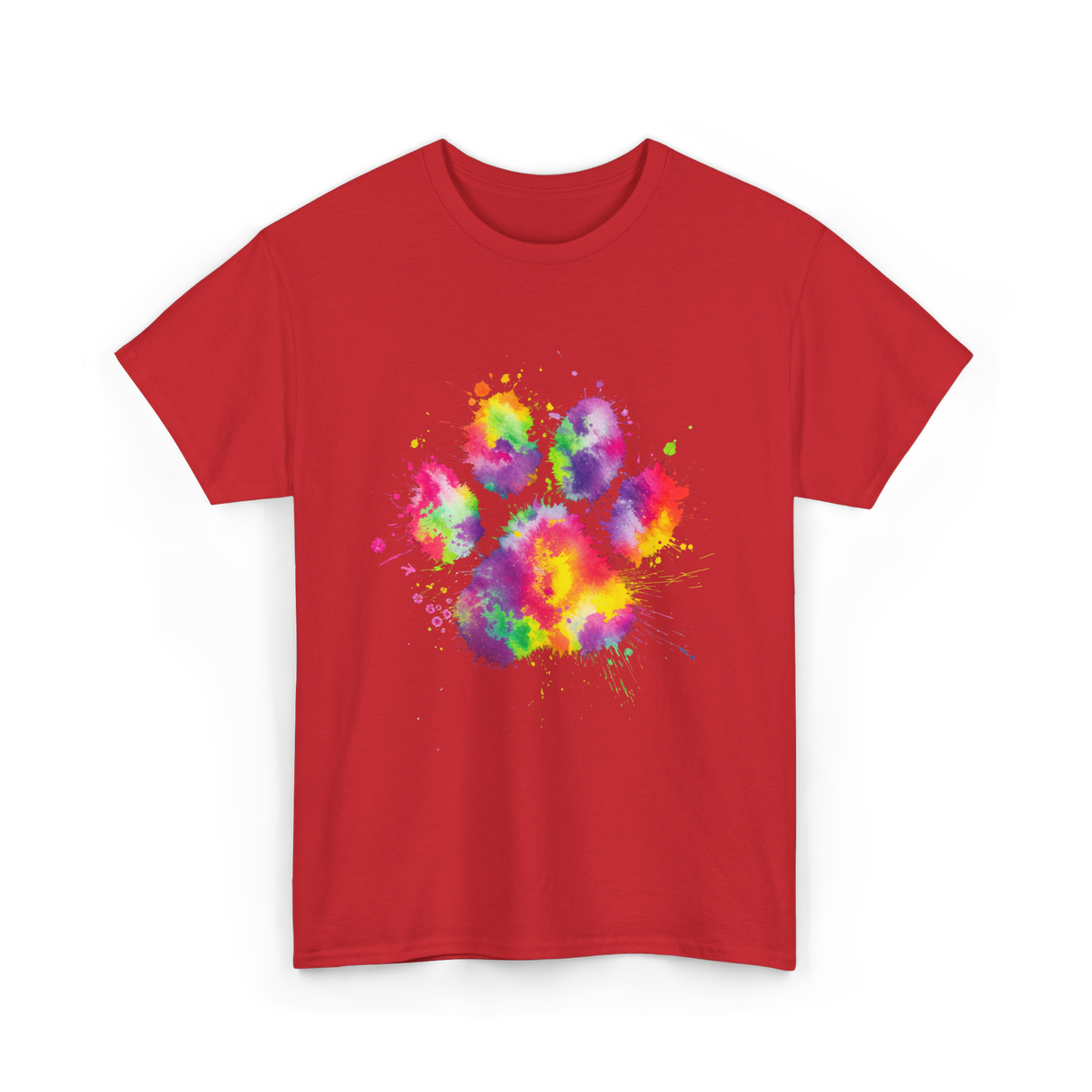 Colorful Paw Print Animal Lover T-Shirt - Red