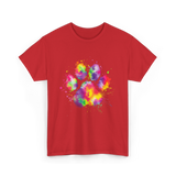 Colorful Paw Print Animal Lover T-Shirt - Red