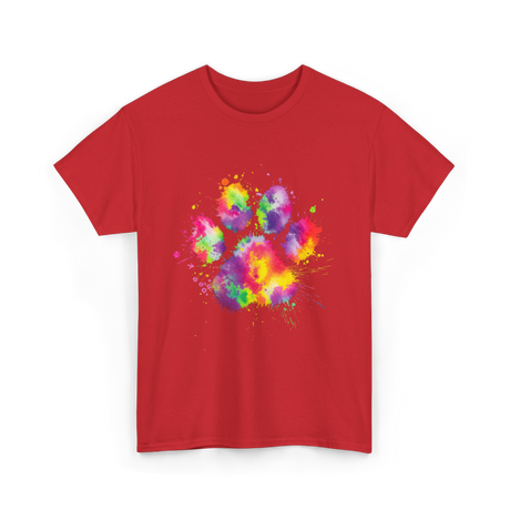 Colorful Paw Print Animal Lover T-Shirt - Red