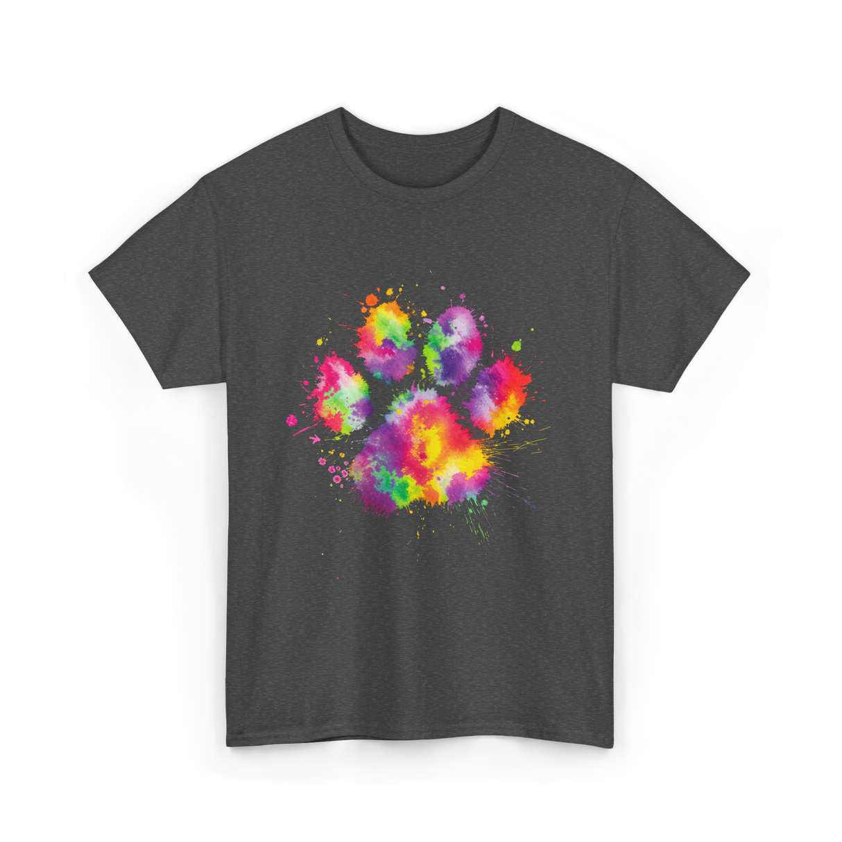 Colorful Paw Print Animal Lover T-Shirt - Dark Heather