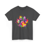 Colorful Paw Print Animal Lover T-Shirt - Dark Heather