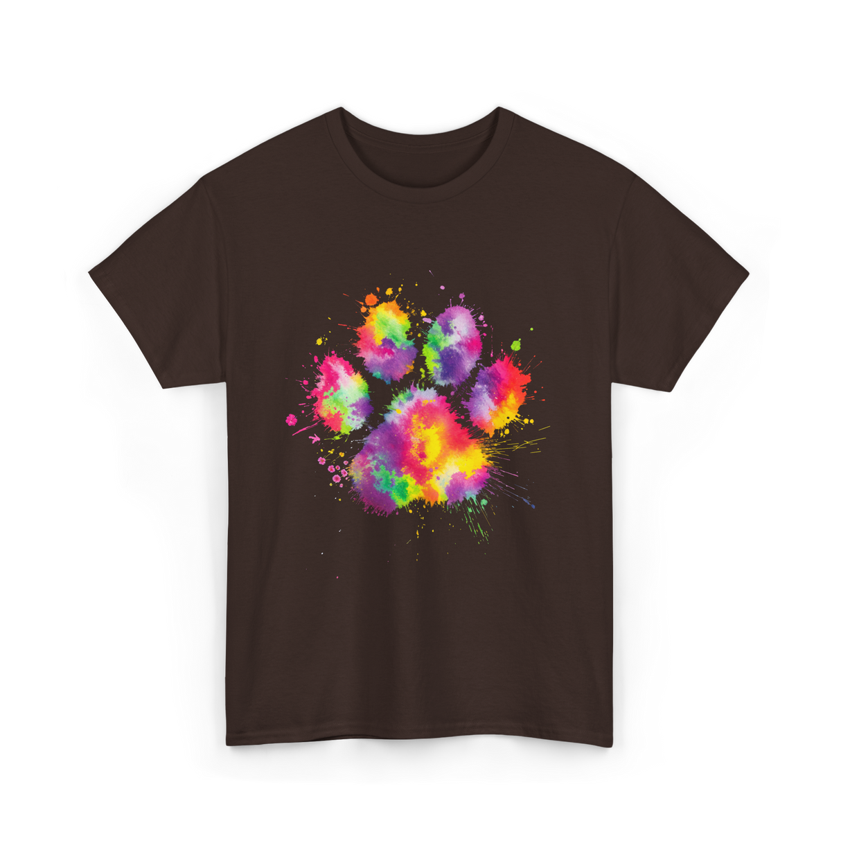 Colorful Paw Print Animal Lover T-Shirt - Dark Chocolate