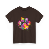 Colorful Paw Print Animal Lover T-Shirt - Dark Chocolate