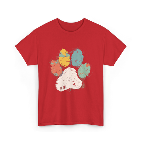 Colorful Paw Print Dog Love T-Shirt - Red