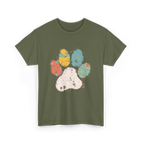 Colorful Paw Print Dog Love T-Shirt - Military Green