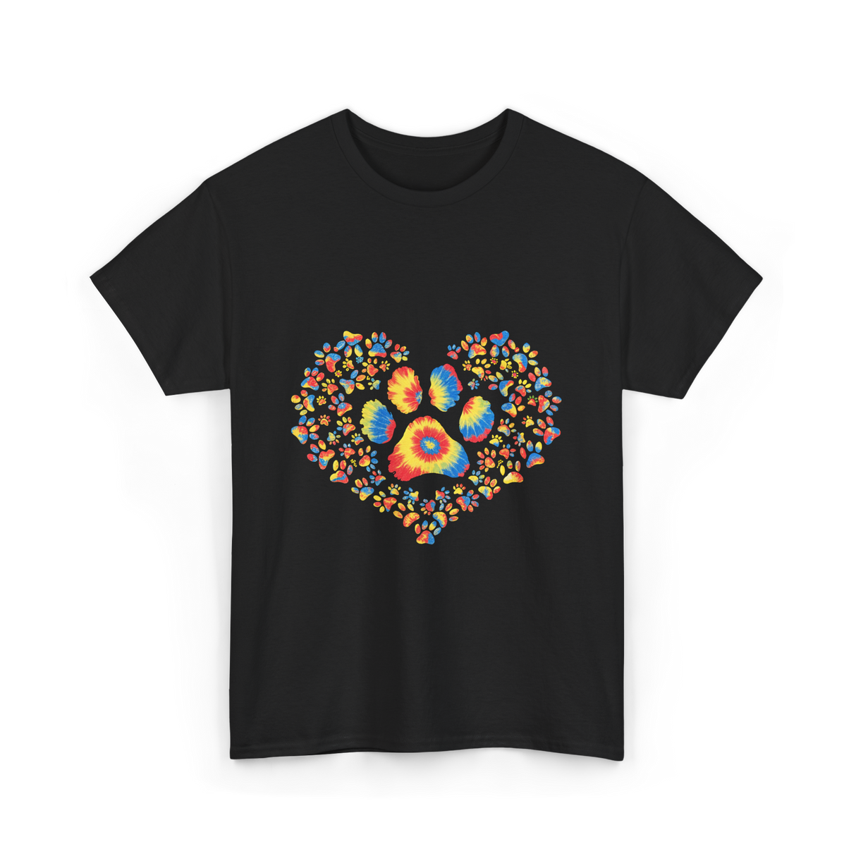 Colorful Paw Print Love T-Shirt - Black