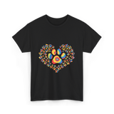 Colorful Paw Print Love T-Shirt - Black