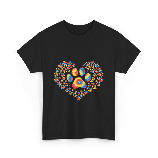 Colorful Paw Print Love T-Shirt - Black