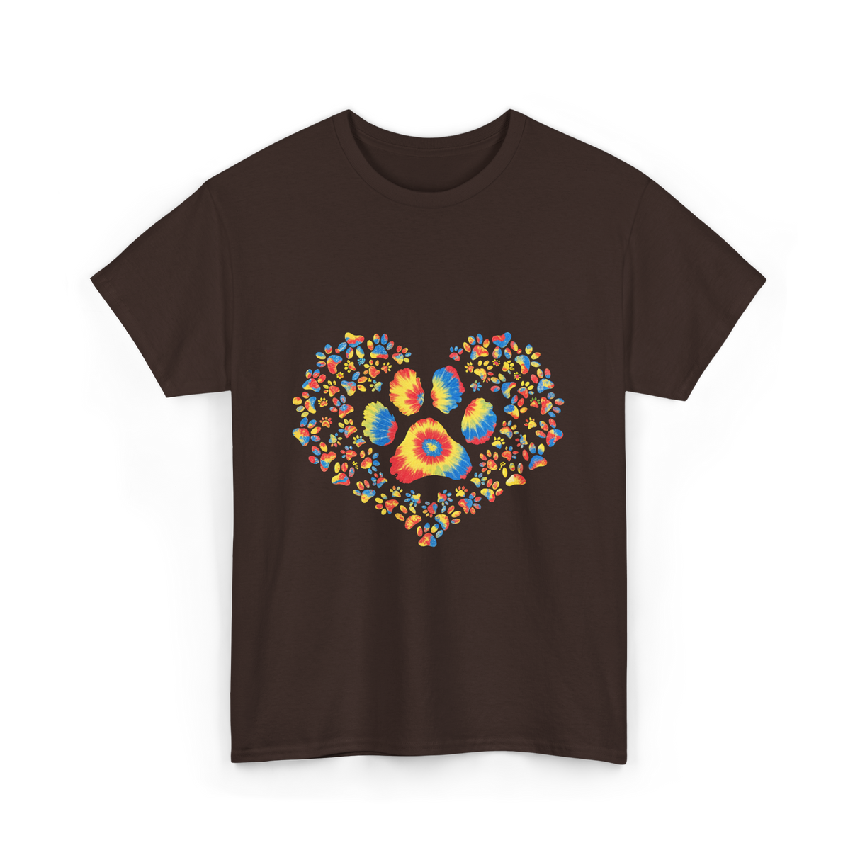 Colorful Paw Print Love T-Shirt - Dark Chocolate