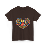 Colorful Paw Print Love T-Shirt - Dark Chocolate