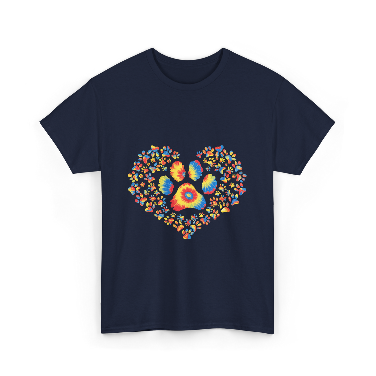 Colorful Paw Print Love T-Shirt - Navy