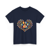 Colorful Paw Print Love T-Shirt - Navy