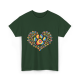 Colorful Paw Print Love T-Shirt - Forest Green