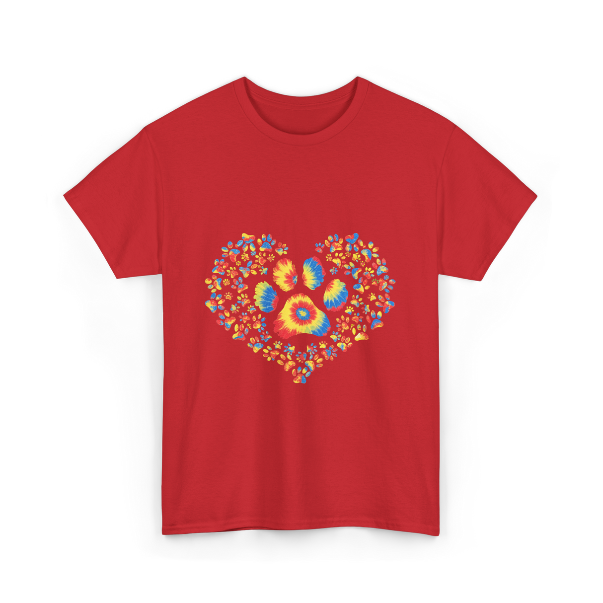 Colorful Paw Print Love T-Shirt - Red