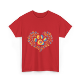 Colorful Paw Print Love T-Shirt - Red